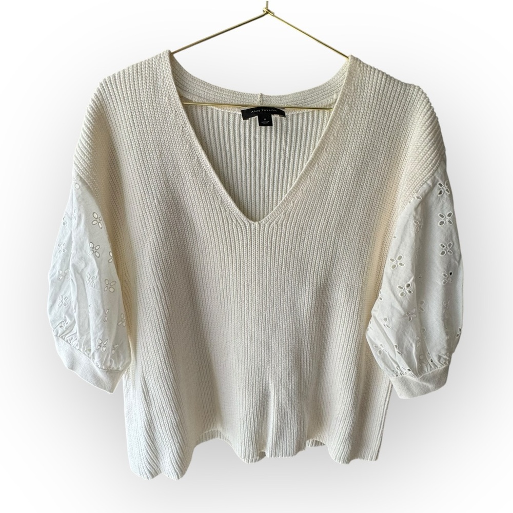 Ann Taylor Cream V-Neck Sweater
